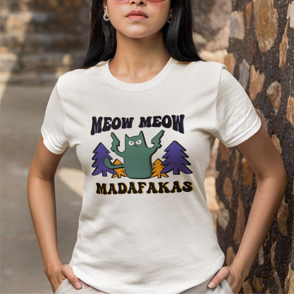 Biały UNISEX T-shirt Meow Meow Nowy